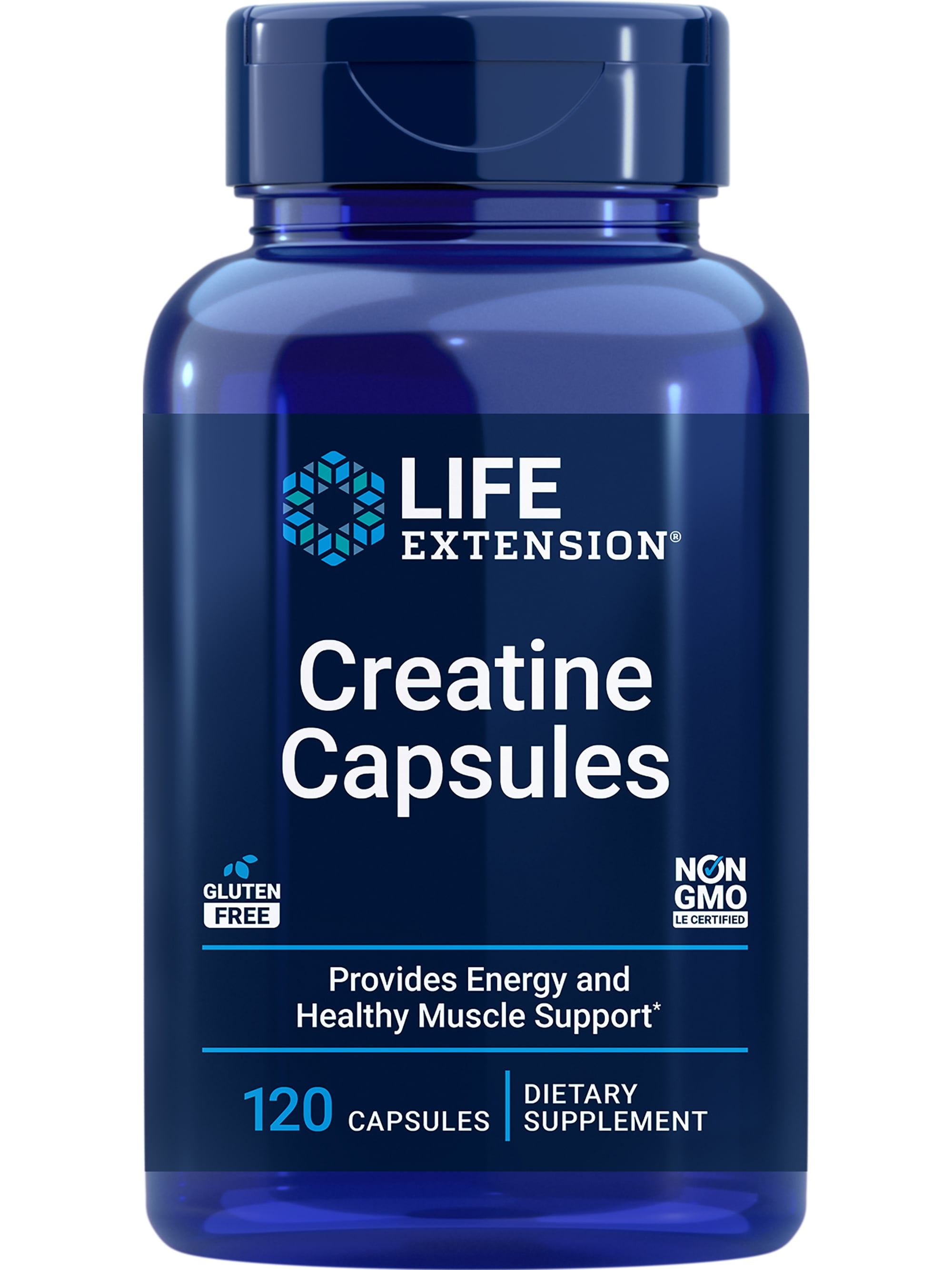 Life Extension Creatine Capsules  Creatine Monohydrate  Promotes Strength, Lean Muscle, Healthy Endurance  Non-GMO, Gluten-Free  120 Capsules