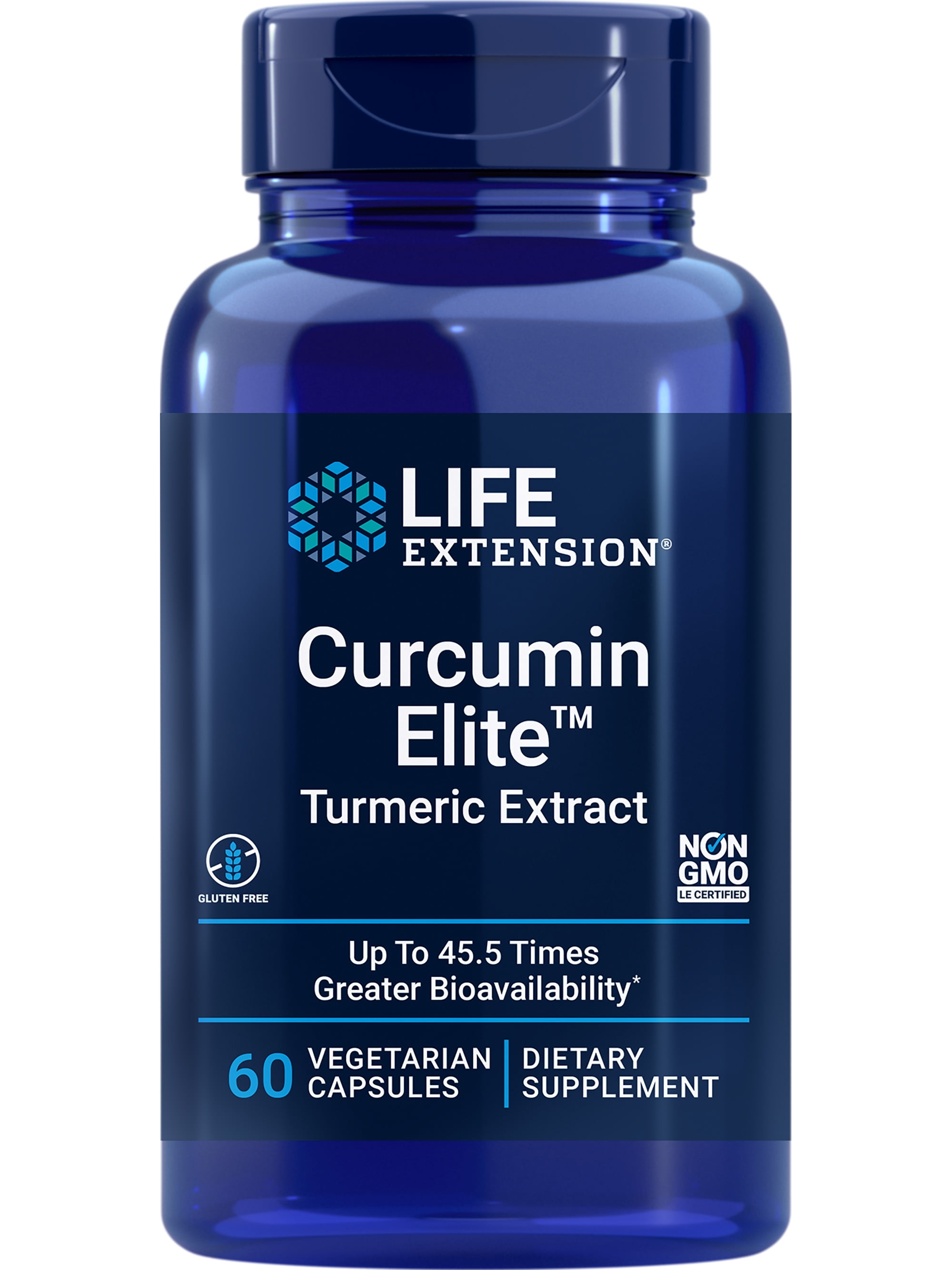 Life Extension Curcumin Elite Turmeric Extract, inflammation health support, immune & heart health, two-month supply, gluten-free, vegetarian, non-GMO, 60 vegetarian capsules