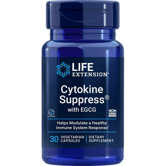Life Extension Cytokine Suppress with EGCG - Support a Healthy Inflammatory Response - Gluten-Free, Non-GMO - 30 Vegetarian Capsules