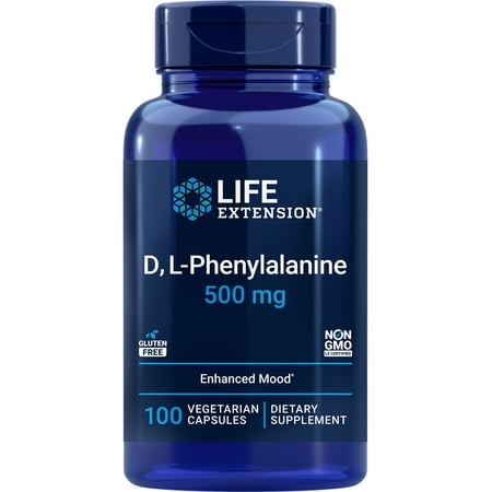 Life Extension D, L-Phenylalanine Capsules, 500 mg – Supports Mood Health, Promotes Neurotransmitter Health – Gluten-Free, Non-GMO, Vegetarian – 100 Capsules
