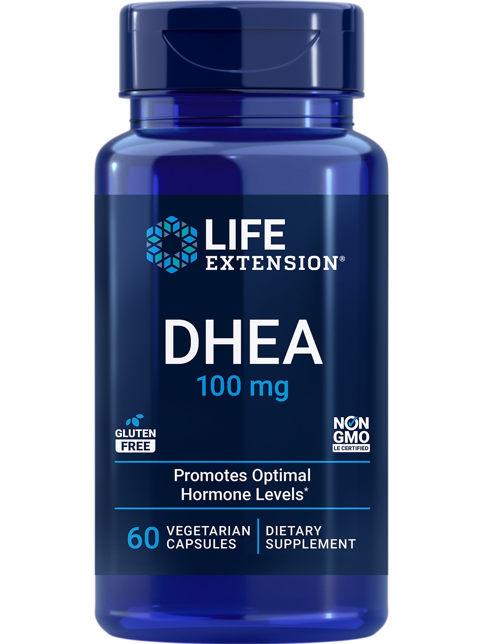 Life Extension DHEA 100 mg, Hormone balance supplement, memory, muscle mass and bone density support, healthy sex drive, gluten-free, non-GMO, vegetarian, 60 capsules