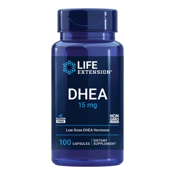 Life Extension DHEA 15 mg – Hormone balance supplement, memory, muscle mass and bone density support, healthy sex drive, gluten-free, non-GMO, 100 capsules