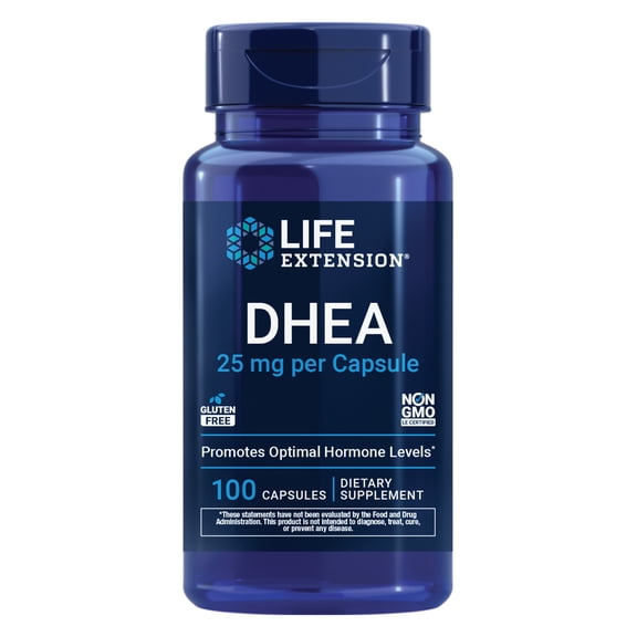 Life Extension DHEA 25 mg – Hormone balance supplement, memory, muscle mass and bone density support, healthy sex drive, gluten-free, non-GMO, 100 capsules