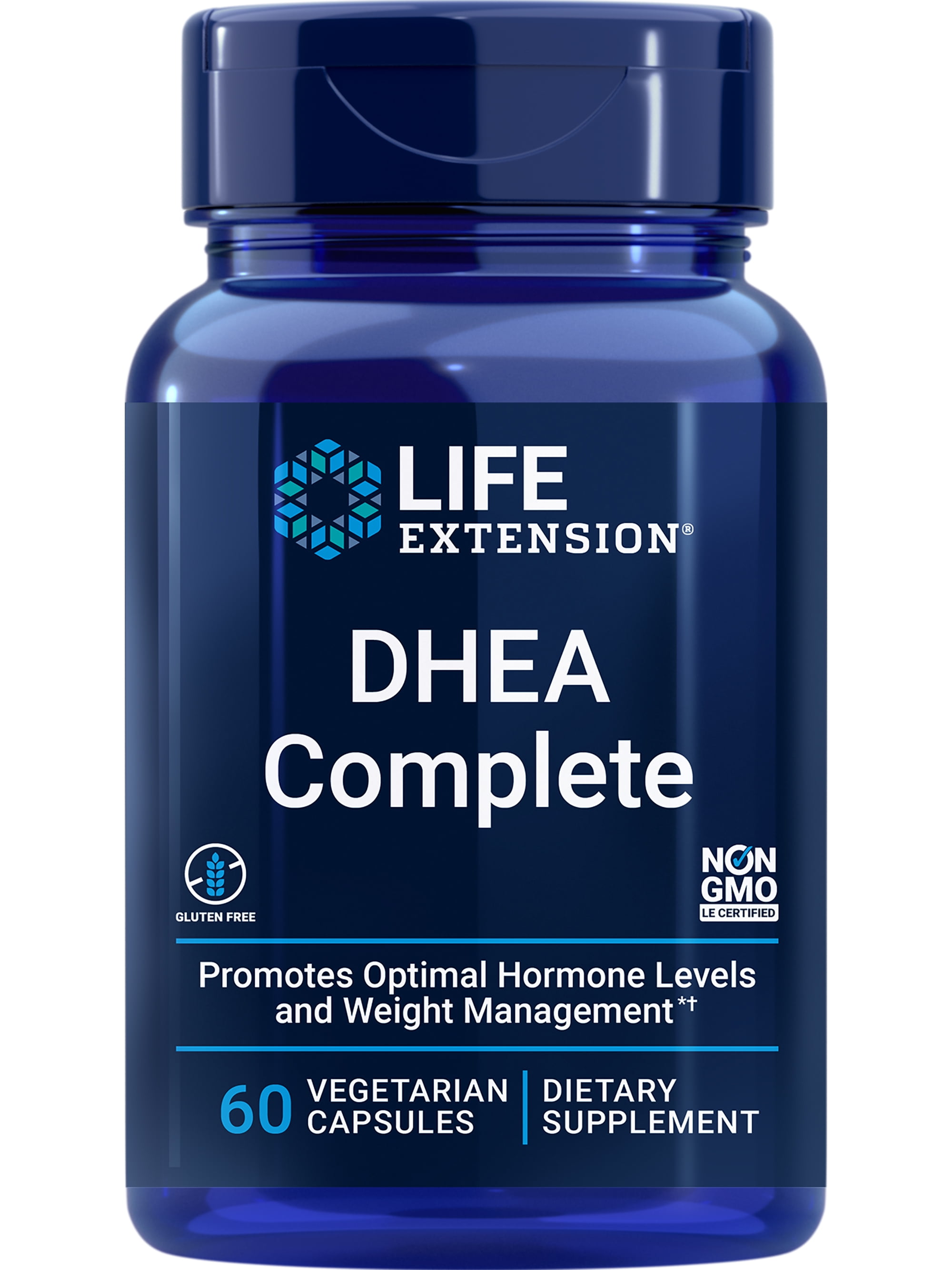 Life Extension DHEA Complete - Promotes Optimal Hormone Levels & Weight Management - Gluten-Free, Non-GMO - 60 Vegetraian Capsules