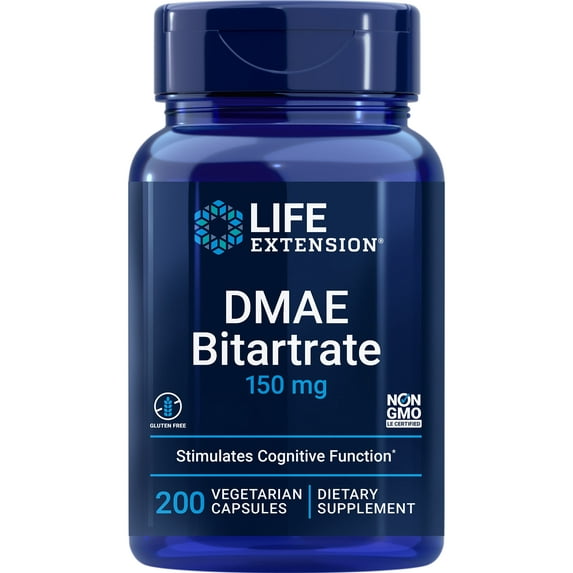 DMAE Bitartrate, supports neurotransmitter production, 6-month supply, gluten-free, non-GMO, vegetarian, 200 capsules