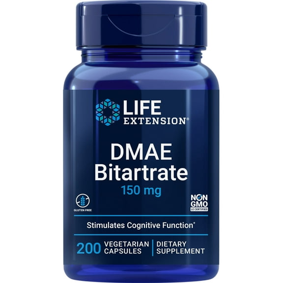 DMAE Bitartrate, supports neurotransmitter production, 6-month supply, gluten-free, non-GMO, vegetarian, 200 capsules