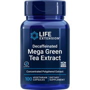 Life Extension Decaffeinated Mega Green Tea Extract – Polyphenol-Rich, Cell Health, Heart Health, Brain Health, Antioxidant Protection – Non-GMO, Gluten-Free, Vegetarian – 100 Capsules