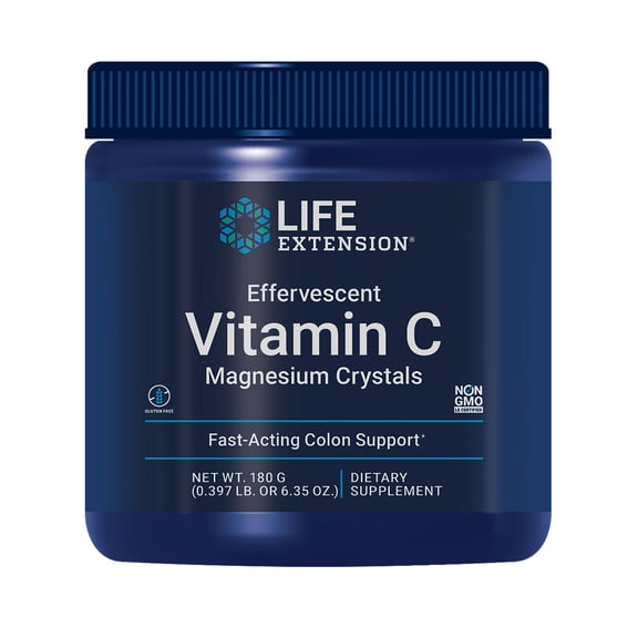 Life Extension Effervescent Vitamin C Magnesium Crystals - Ascorbic Acid Vitamin C Powder Supplement - For Healthy Immune Support with Vitamin B6 - Gluten-Free, Non-GMO - 180 Grams, 30 Servings