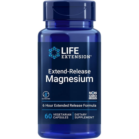 Life Extension Extend-Release Magnesium, prolonged heart & bone health support, cardiovascular & blood pressure health support, bioavailable formula, gluten-free, non-GMO, vegetarian, 60 capsules