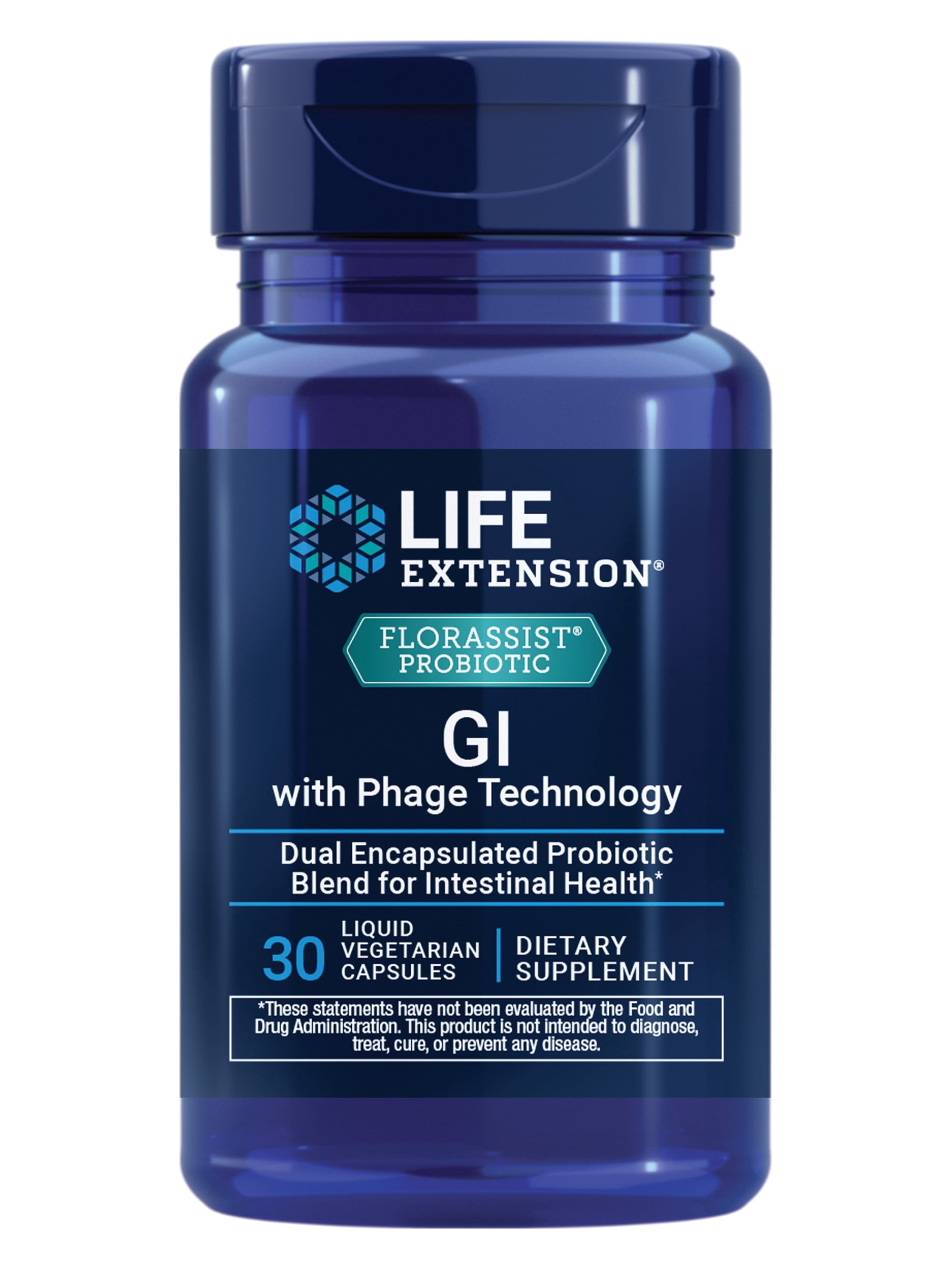 Life Extension FLORASSIST GI with Phage Technology, digestive health, probiotic support, nutrient absorption, 7 probiotic strains, bacteriophage blend, 30 liquid vegetarian capsules