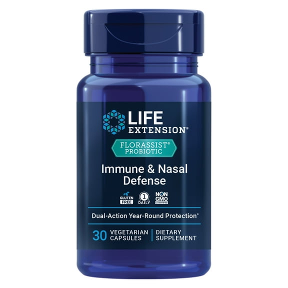 Life Extension FLORASSIST® Immune & Nasal Defense, L. rhamnosus CRL1505, Immune Response, Healthy Nasal Airflow, Seasonal Support, Gluten-Free, Non-GMO, 1 Daily, Vegetarian, 30 Capsules