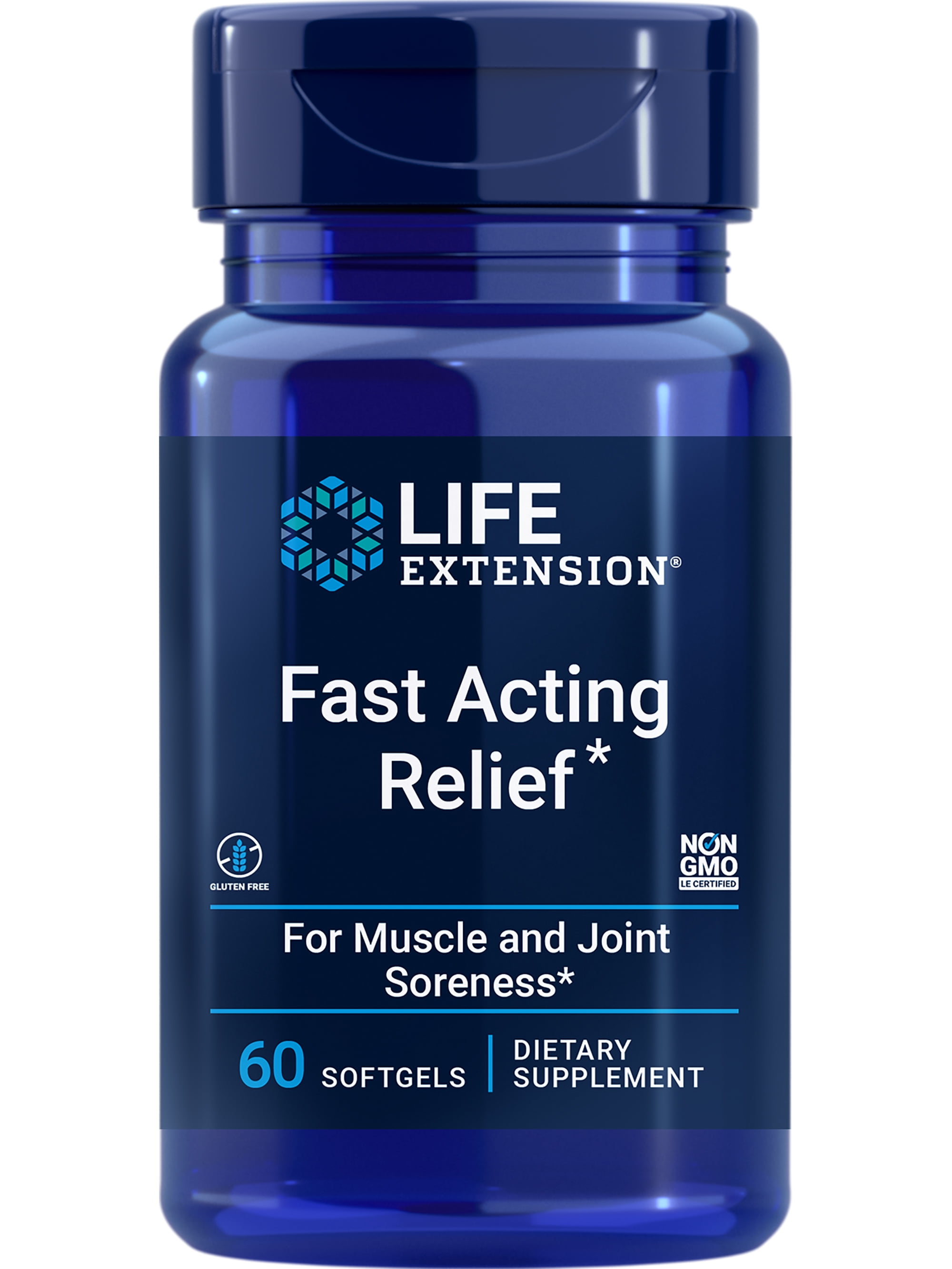 Life Extension Fast Acting Relief, black sesame seeds, turmeric, Boswellia, joint support supplement, quick relief for discomfort in bones, joints & muscles, gluten-free, non-GMO, 60 softgels