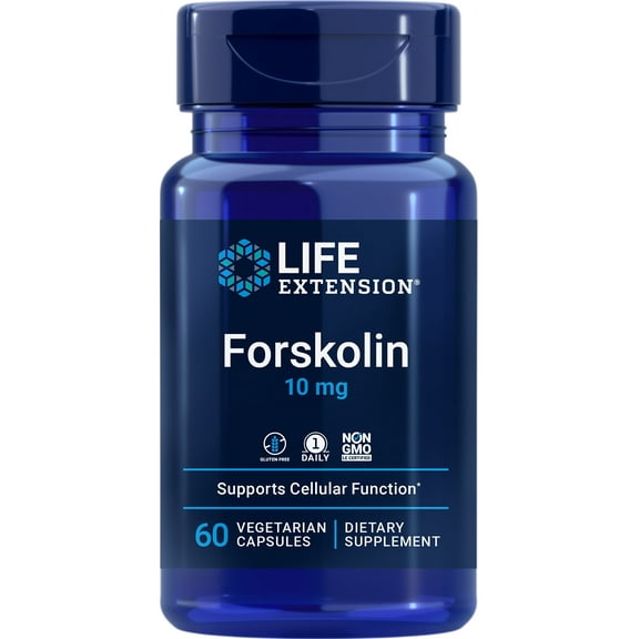 Life Extension Forskolin, Coleus forskohlii, Cellular energy health support supplement, 10 mg, standardized extract, Non-GMO, gluten-free, vegetarian, 60 capsules, 1-2 month supply