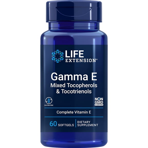 Life Extension Gamma E Mixed Tocopherols & Tocotrienols Complete Vitamin E Spectrum, Antioxidant Protection Non-GMO, Gluten-Free 60 Softgels