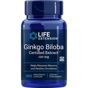 Life Extension Ginkgo Biloba Certified Extract™, 120 mg - Helps Promote Healthy Memory & Cognitive Function - Gluten-Free, Non-GMO - 365 Vegetarian Capsules