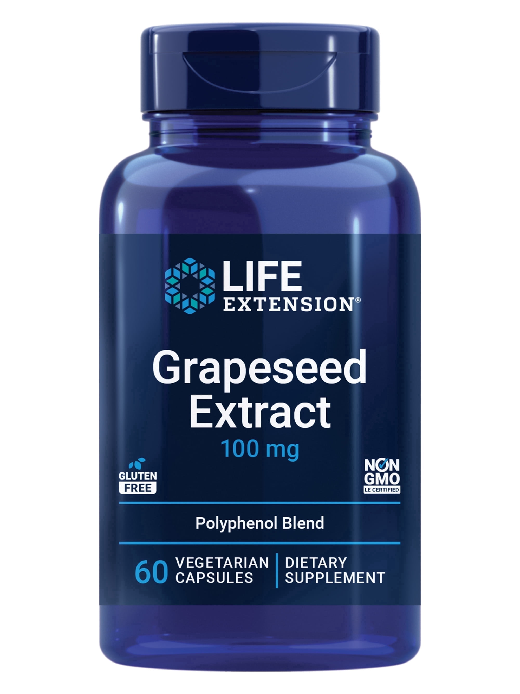 Life Extension Grapeseed Extract 100 mg - Antioxidant Plant Extracts with Vitamin C, Calcium, Grape Seed Extract, Trans-Resveratrol - Polyphenol Blend - Gluten-Free, Non-GMO - 60 Capsules