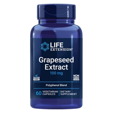 Life Extension Grapeseed Extract 100 mg - Antioxidant Plant Extracts with Vitamin C, Calcium, Grape Seed Extract, Trans-Resveratrol - Polyphenol Blend - Gluten-Free, Non-GMO - 60 Capsules