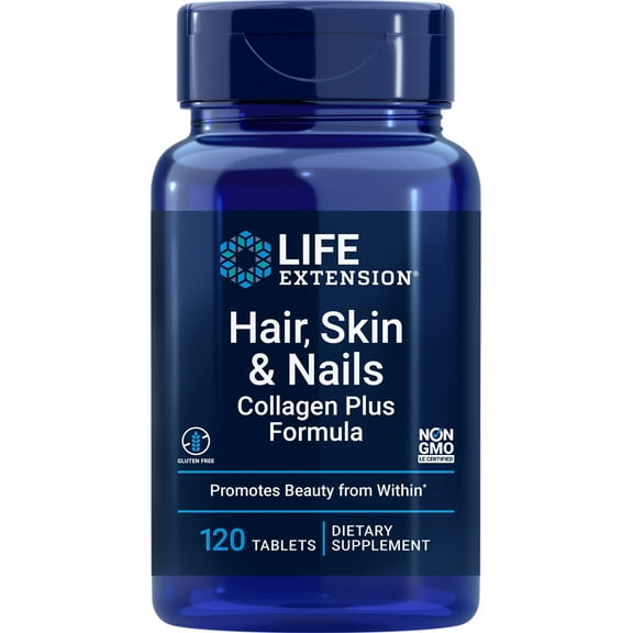 Life Extension Hair, Skin & Nails Collagen Plus Formula - Promotes Collagen & Keratin Health - Non-GMO - 120 Tablets