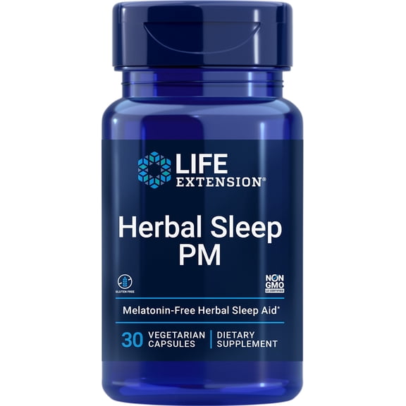 Life Extension Herbal Sleep PM, 300 mg lemon balm extract, 125 mg chamomile extract, honokiol, sleep, 30 capsules.