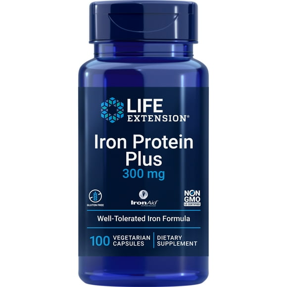 Life Extension Iron Protein Plus, 300 mg - Supports Red Blood Cell & Protein Production - Gluten-Free, Non-GMO - 100 Vegetarian Capsules