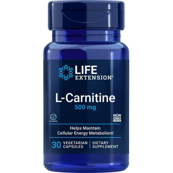 Life Extension L-Carnitine – 500 mg, Energy Supplement, Memory Supplement – Free Form Amino Acid, Nitric Oxide Support, Healthy Blood Pressure – Gluten-Free, Non-GMO, Vegetarian – 30 Capsules