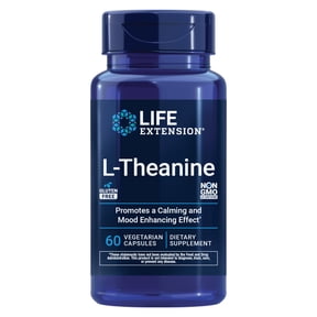 Life Extension L-Theanine, amino acid theanine, calm, relaxation, mood, gluten-free, non-GMO, vegetarian, 100 mg, 60 capsules