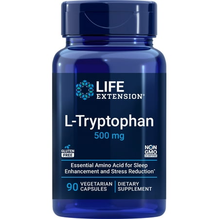 Life Extension L-Tryptophan 500 mg â L-Tryptophan Supplement for Healthy Sleep and Stress Response Support â Gluten-Free, Non-GMO, Vegetarian â 90 Capsules