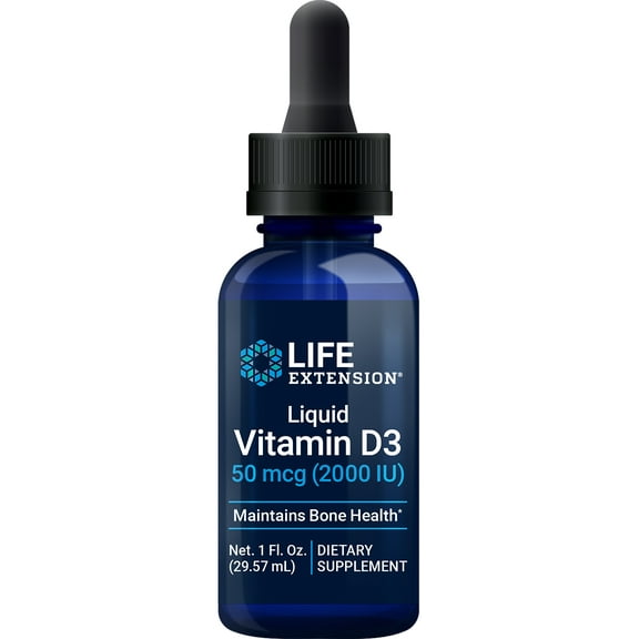 Life Extension Liquid Vitamin D3, 50 mcg(2000IU) - For Immune Support, Bone & Heart Health - Gluten-Free, Non-GMO - Net 1 fl. Oz. (29.57mL)