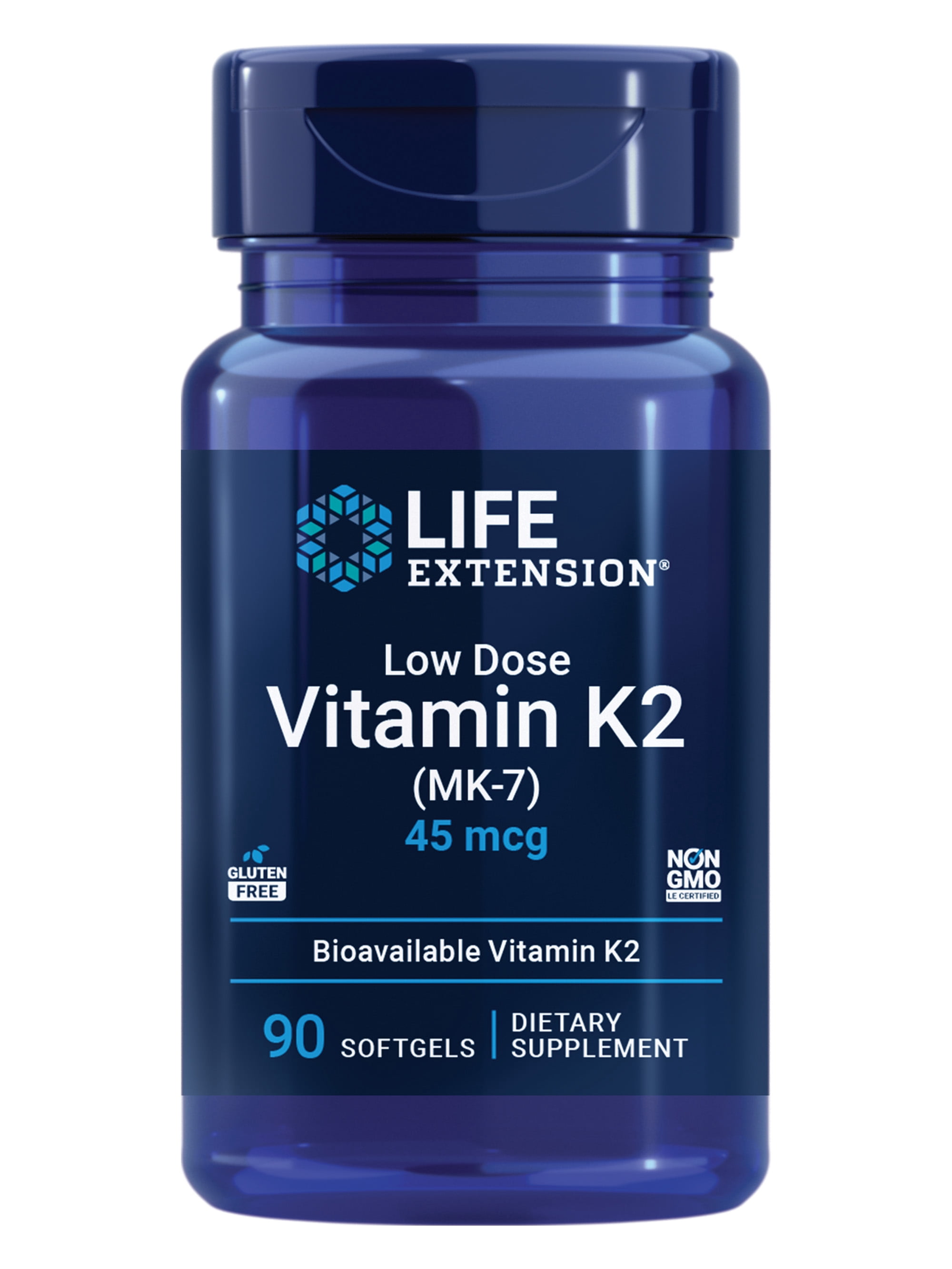 Life Extension Low Dose Vitamin K2, 45 mcg, biologically active vitamin K2, cardiovascular health, 90 softgels