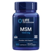 Life Extension MSM, 1000 mg, methylsulfonylmethane, supports healthy joints, helps relieve muscle and joint discomfort, antioxidant support, gluten-free, non-GMO, 100 capsules