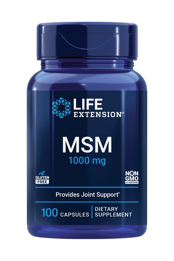 MSM, 1000 mg, methylsulfonylmethane, supports healthy joints, helps relieve muscle and joint discomfort, antioxidant support, gluten-free, non-GMO, 100 capsules