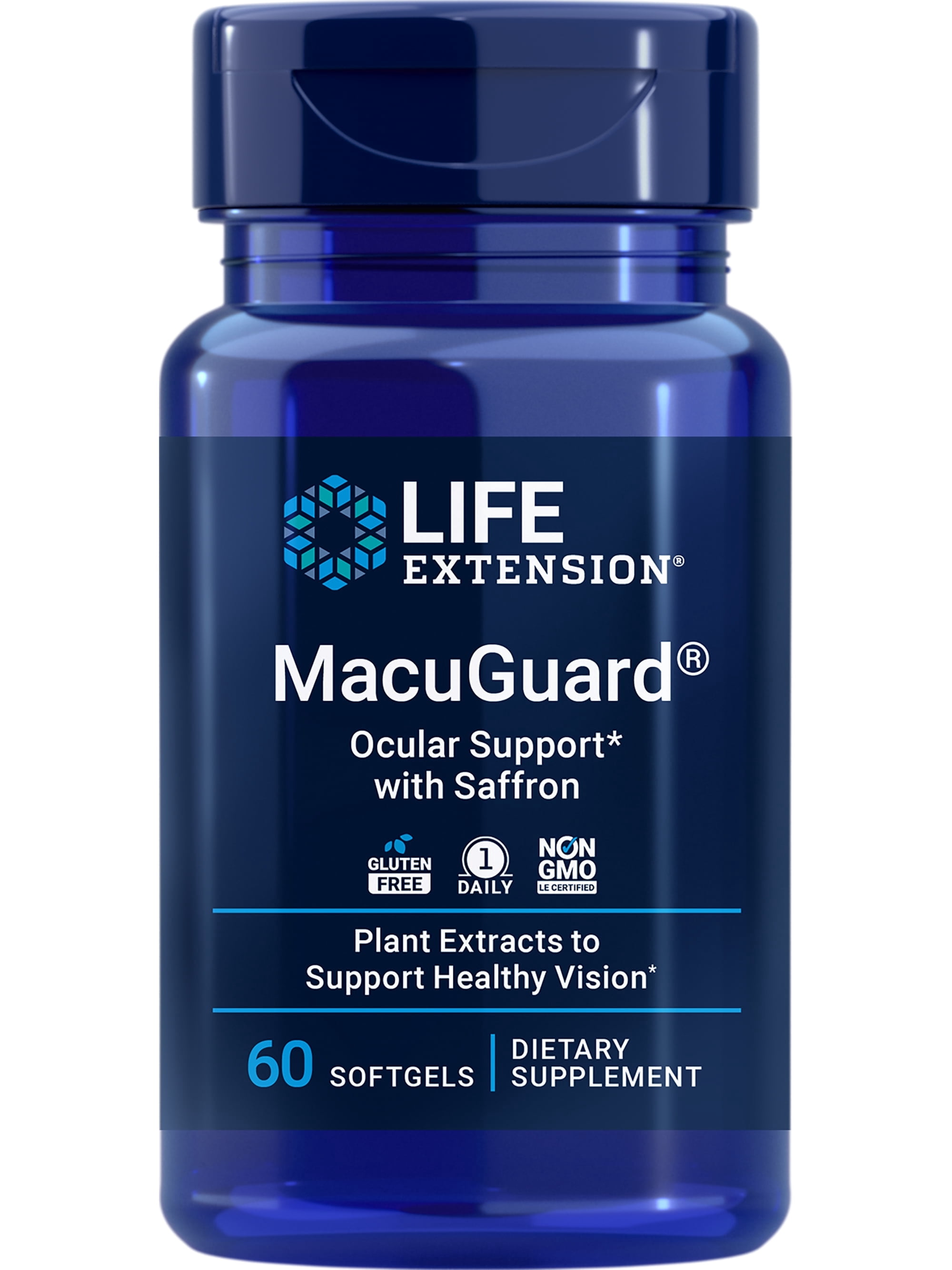 Life Extension MacuGuard Ocular Support with Saffron  Eye Health Supplement for Healthy Vision  with lutein, meso-zeaxanthin, zeaxanthin, saffron  Gluten-free, Non-GMO  60 softgels