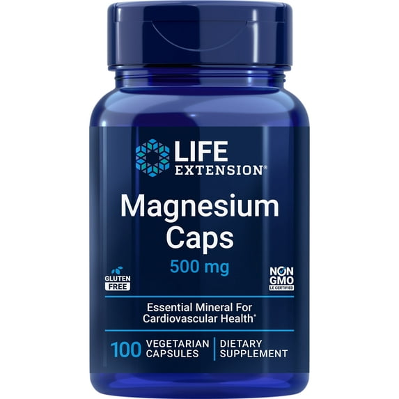 Life Extension Magnesium Caps, 500 mg, magnesium oxide, magnesium citrate, magnesium succinate, heart health, healthy bones, metabolism support, 100 vegetarian capsules
