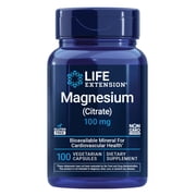 Life Extension Magnesium Citrate, 100 mg, heart health, bone health, cardiovascular support, blood pressure health support, bioavailable formula, gluten free, non-GMO, vegetarian, 100 capsules