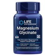 Life Extension Magnesium Glycinate, heart health, bone health, nerve and muscle support, highly absorbable, gluten-free, non-GMO, vegetarian, 90 capsules
