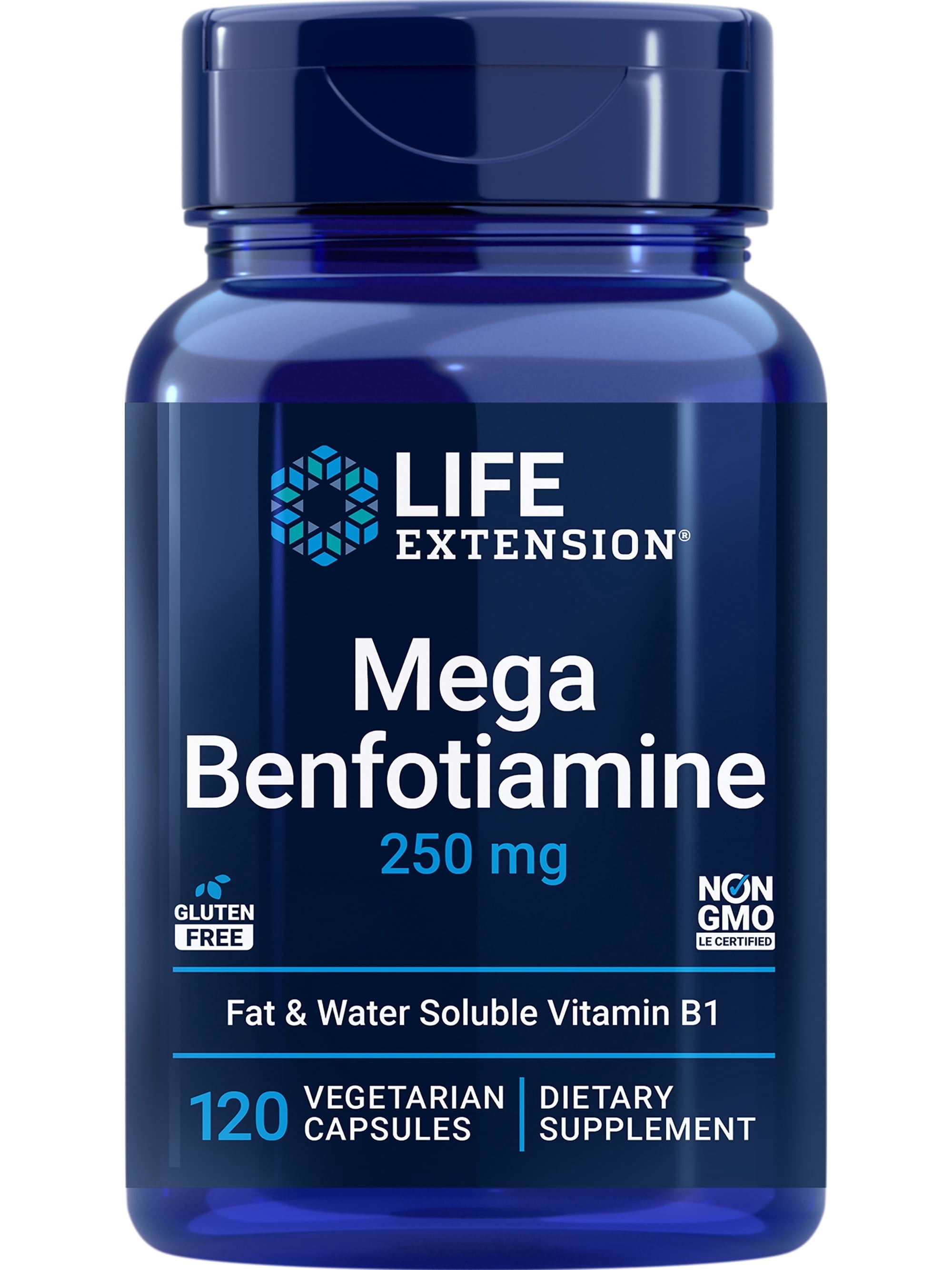 Life Extension, Mega Benfotiamine, 250 mg of benfotiamine, 10 mg of vitamin B1, high potency, blood sugar support supplement, 120 capsules