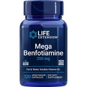 Life Extension, Mega Benfotiamine, 250 mg of benfotiamine, 10 mg of vitamin B1, high potency, blood sugar support supplement, 120 capsules
