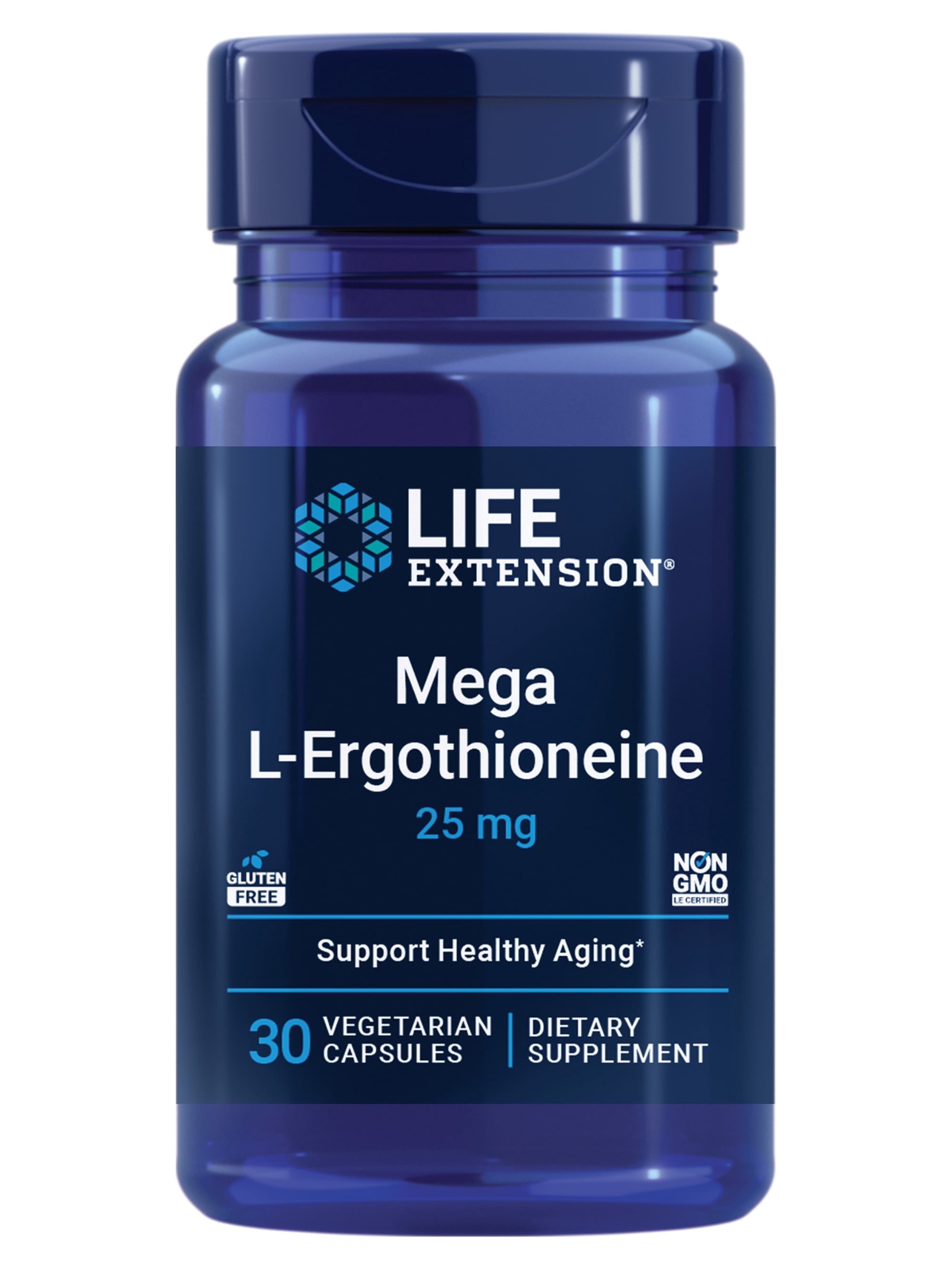 Life Extension Mega L-Ergothioneine, healthy aging amino acid, antioxidant,  powerful 25 mg dose, L-ergothioneine, gluten-free, non-GMO, vegetarian, 30  ...