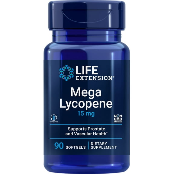 Life Extension Mega Lycopene, prostate health, arterial health, antioxidant defense, gluten-free, non-GMO, 90 softgels