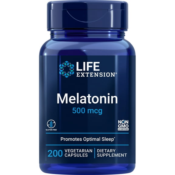 Life Extension Melatonin, 500 mcg Gently Promotes Sleep, Low Dose, Value Size Non-GMO, Gluten-Free, Vegetarian 200 Capsules