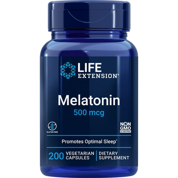 Life Extension Melatonin, 500 mcg Gently Promotes Sleep, Low Dose, Value Size Non-GMO, Gluten-Free, Vegetarian 200 Capsules