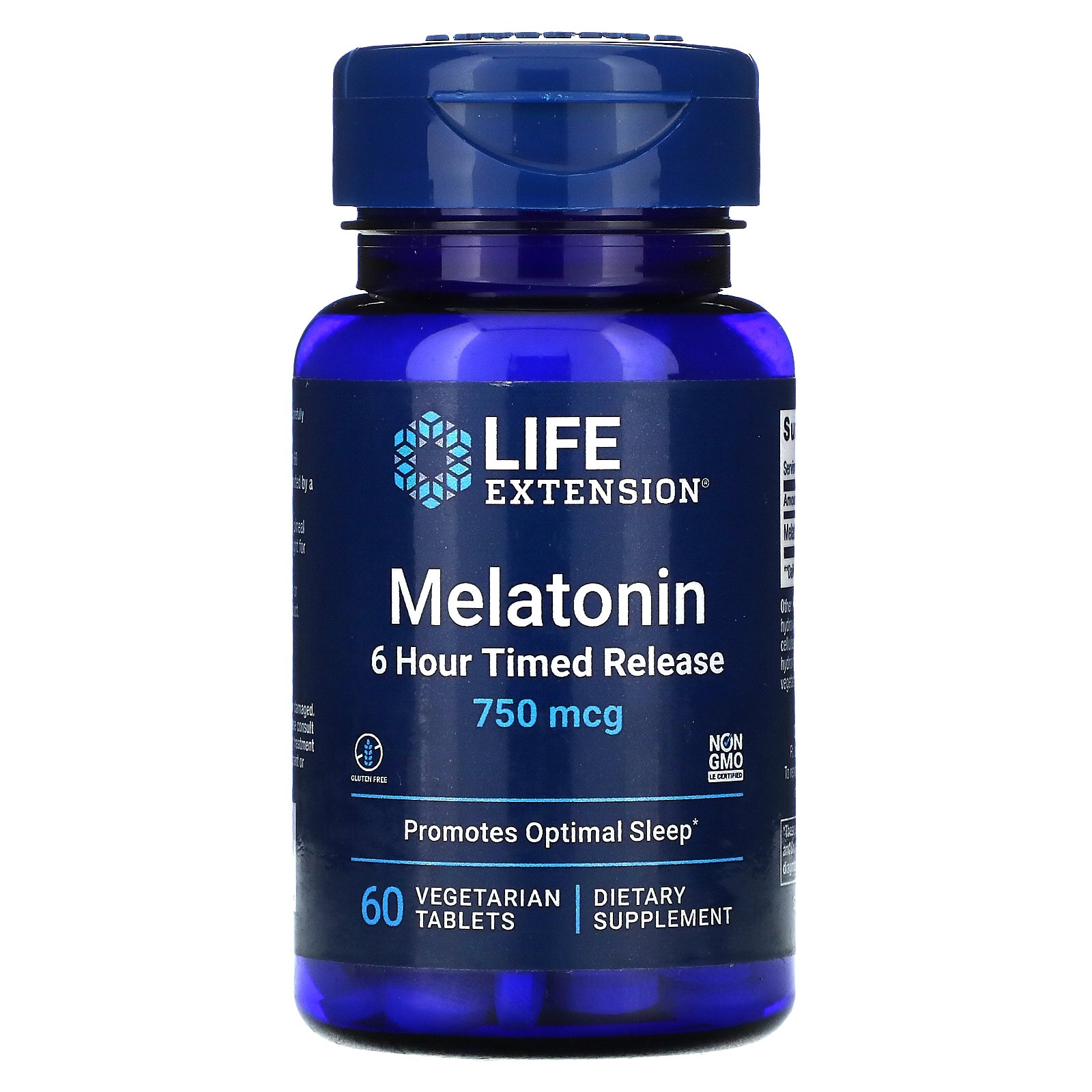 Life Extension Melatonin, 6 Hour Timed Release, 750 mcg, 60 Vegetarian Tablets - image 1 of 2