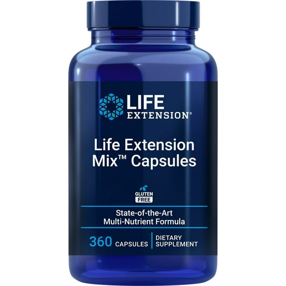 Life Extension Mix Capsules, high-potency, advanced vitamin, mineral, fruit and vegetable formula, vitamin C, B, D, E, magnesium, for healthy aging, gluten-free, 360 capsules