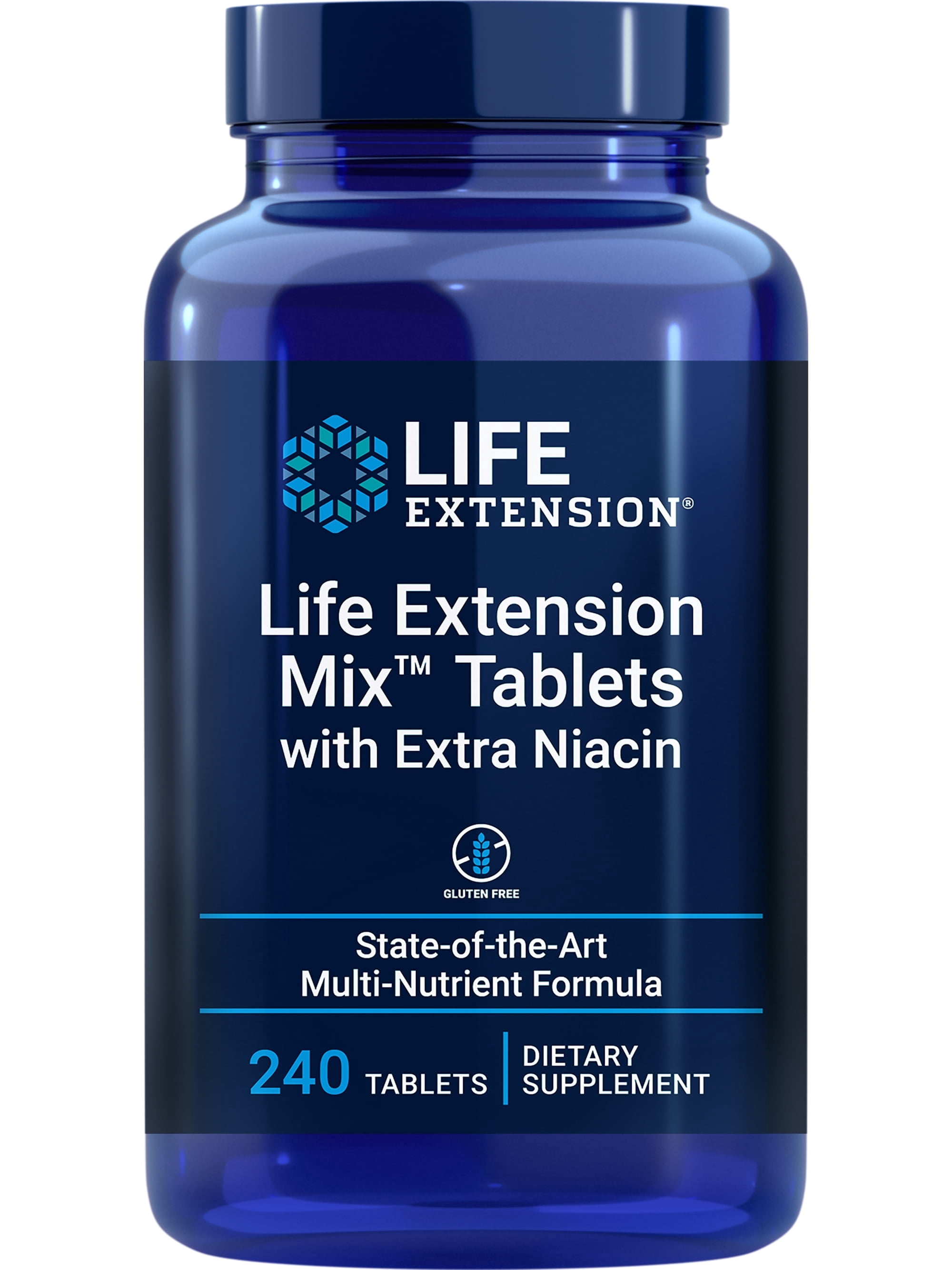 Life Extension Mix Tablets with Extra Niacin – Vitamin, Mineral, Fruit and Vegetable Supplement - Complete Daily Veggies Blend for Whole-Body Health - Gluten-Free - 240 Tablets