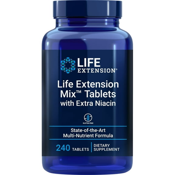 Life Extension Mix Tablets with Extra Niacin  Vitamin, Mineral, Fruit and Vegetable Supplement - Complete Daily Veggies Blend for Whole-Body Health - Gluten-Free - 240 Tablets