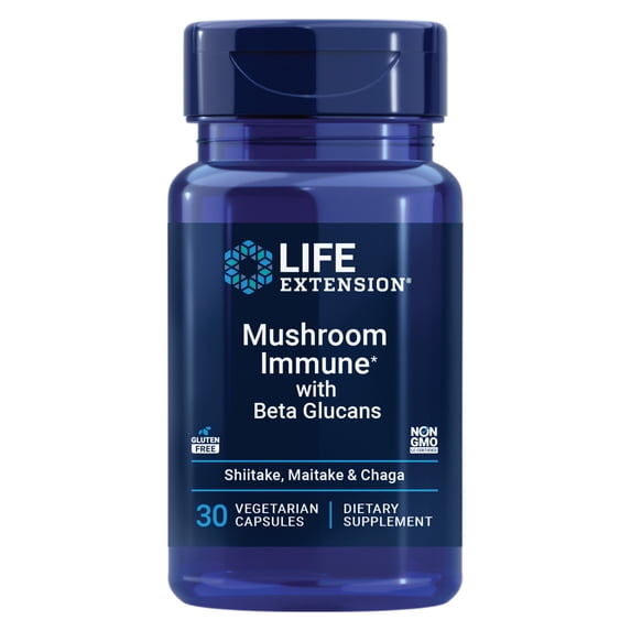 Life Extension Mushroom Immune with Beta Glucans - Promotes a balanced, healthy immune response - Gluten-Free, Non-GMO - 30 Vegetarian Capsules
