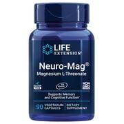 Life Extension Neuro-Mag Magnesium L-Threonate, magnesium L-threonate, memory health, quick thinking, cognitive health support, vegetarian, non-GMO, 90 vegetarian capsules