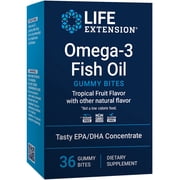 Life Extension Omega-3 Fish Oil Gummy Bites, EPA/DHA fatty acids, high-dose EPA/DHA support in a delicious chewable form, non-GMO, gluten-free, 36 gummy bites