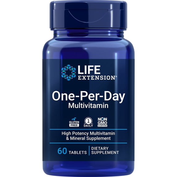 Life Extension, One-Per-Day Multivitamin, vitamin D 50 mcg, magnesium 100 mg, folate 680 mcg, zinc 25 mg, whole-body health, 60 tablets