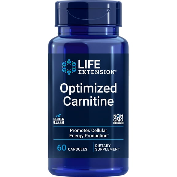 Life Extension Optimized Carnitine, three forms of L-carnitine, promotes heart & brain health, gluten free, non-GMO, vegetarian, 60 capsules
